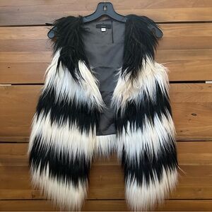 Diesel Asymmetrical Faux Fur Vest with Hook and Eye Closures Black/White XS